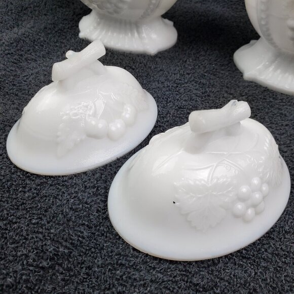 Westmoreland Milk Glass Creamer and Sugar Set Lidded Vintage “Cherry & Grape” - Picture 11 of 13